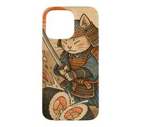 Carcasa para iPhone 15 Pro MAX Divertido Sushi Samurai Cat Dojo Puesta de Sol Ukiyo-e Manga Kanji Art