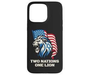 Carcasa para iPhone 15 Pro MAX Dos Naciones Un León - Diseño Patriótico de Estados Unidos Israel