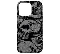 Carcasa para iPhone 15 Pro MAX Estilo 90s Gris Negro Cráneos Tatuaje Tradicional Americano
