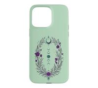Carcasa para iPhone 15 Pro MAX Fases Lunares Corona Botánica con Flores Violetas y Hojas