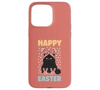 Carcasa para iPhone 15 Pro MAX Feliz Pascua Funny Black Cat Bunny Orejas