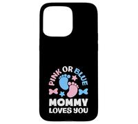Carcasa para iPhone 15 Pro MAX Fiesta de Baby Shower Rosa o Azul con Texto en inglés Mommy Loves You
