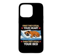 Carcasa para iPhone 15 Pro MAX First They Steal Your Heart Then The Bed Boxer Dog Owner Fun