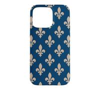Carcasa para iPhone 15 Pro MAX Flor de lis, símbolo Real francés, Beige sobre Azul Marino