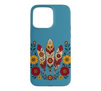 Carcasa para iPhone 15 Pro MAX Floral Boho Plumas Motivos Folk Ornamental Tribal Western