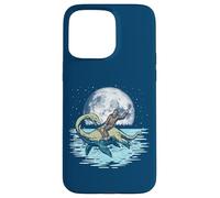 Carcasa para iPhone 15 Pro MAX Funny Bigfoot Montando Nessie Loch Ness Monster & Luna Llena