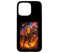 Carcasa para iPhone 15 Pro MAX Funny Coffee Orange Cat Riding T-Rex in Cosmic Galaxy UFO