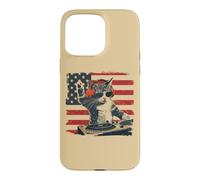Carcasa para iPhone 15 Pro MAX Funny DJ Cat Disco Sound Tech Headphone Music US Flag