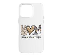 Carcasa para iPhone 15 Pro MAX Funny Kawaii Peace Love Cardigan Blue Merle Corgi Lover