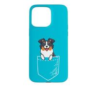 Carcasa para iPhone 15 Pro MAX Funny Kawaii Pocket Tri Color Australian Shepherd Dog Lover