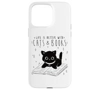 Carcasa para iPhone 15 Pro MAX Gato Life Is Better with Cats and Books, Libros