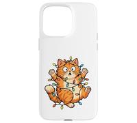 Carcasa para iPhone 15 Pro MAX Gato Luces de Navidad Divertidas Navidad Humor Miau Gatito Vacaciones