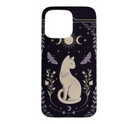 Carcasa para iPhone 15 Pro MAX Gato místico Celestial Luna Polilla Botánica Arte Oculto