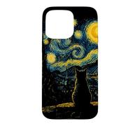 Carcasa para iPhone 15 Pro MAX Gato Negro Noche Estrellada Van Gogh Luna Arte Mamá Papá Miau