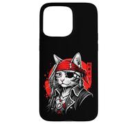 Carcasa para iPhone 15 Pro MAX Gato Pirata japonés Ronin Samurai Anime Kitten Kanji Art