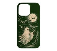 Carcasa para iPhone 15 Pro MAX Ghost Bats Moon Spooky Haunted Espeluznante Halloween