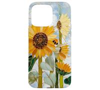 Carcasa para iPhone 15 Pro MAX Girasol Abeja Art Nouveau Floral Botanico Cielo Mosaico Sol