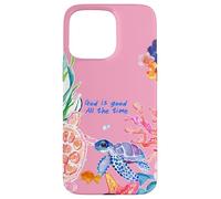 Carcasa para iPhone 15 Pro MAX God Is Good Summer Ocean Preppy Pink Turtle & Coral