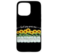 Carcasa para iPhone 15 Pro MAX God Says You Are Girasol Mason Jar Christian Religious