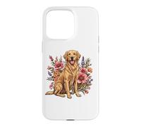 Carcasa para iPhone 15 Pro MAX Goldie Sporting Dog Vintage Flowers Floral Golden Retriever