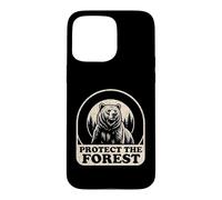 Carcasa para iPhone 15 Pro MAX Gráfico Retro de la Naturaleza de un Oso Pardo Llamado Protect The Forest