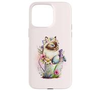 Carcasa para iPhone 15 Pro MAX Happy Easter Cat Easter Tea Cup Coffee Cat Siamese Floral