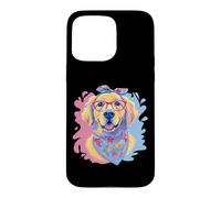 Carcasa para iPhone 15 Pro MAX Happy Golden Retriever Dog Lover Graphic Pink Glasses Azul