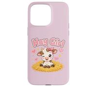 Carcasa para iPhone 15 Pro MAX Heno Girl Cute Cow Kawaii Farm Animal Pink Bow Hearts