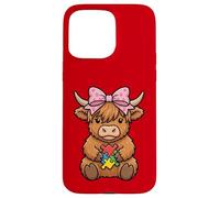Carcasa para iPhone 15 Pro MAX Highland Cow Autismo Puzzle Concientización Enseñar Niños Niñas