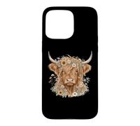 Carcasa para iPhone 15 Pro MAX Highland Cow Mom Corona Floral Girasol Daisy