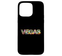 Carcasa para iPhone 15 Pro MAX Horizonte de Las Vegas con Edificios icónicos en Negrita Texto de Las Vegas