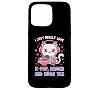 Carcasa para iPhone 15 Pro MAX I Just Really Love K-Pop Ramen y Boba Tea Cute Cat
