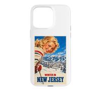 Carcasa para iPhone 15 Pro MAX Invierno en Nueva Jersey Divertido Estilo Vintage Ski Poster