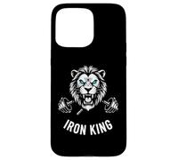Carcasa para iPhone 15 Pro MAX Iron King Lion Barbell Pesas Culturismo Gráfico