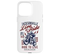 Carcasa para iPhone 15 Pro MAX Jacksonville Florida - Cráneo de Motocicleta con diseño Vintage