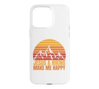Carcasa para iPhone 15 Pro MAX Jesus and Hiking Make Me Happy Fun para Excursionistas Unisex