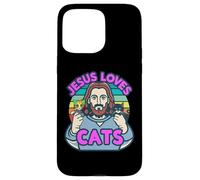 Carcasa para iPhone 15 Pro MAX Jesus Loves Cats Gatito religioso Biblia Escritura Dios Miau