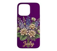Carcasa para iPhone 15 Pro MAX July Birth Flower Larkspur & Water Lily Cute Floral Birthday