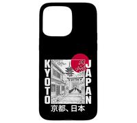 Carcasa para iPhone 15 Pro MAX Kioto Japón Pagoda Torii Puerta Rojo Sol Bosquejo Retro