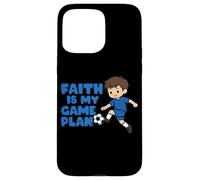 Carcasa para iPhone 15 Pro MAX La fe es mi Plan de Juego, Lindo Jugador de fútbol Christian Kid