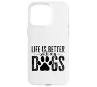 Carcasa para iPhone 15 Pro MAX La Vida es Mejor con el diseño de Huellas de mi Perro