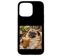 Carcasa para iPhone 15 Pro MAX Lazy Sunday Coffee Pug Funny Relaxing Meme