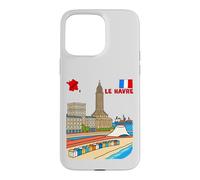 Carcasa para iPhone 15 Pro MAX Le Havre Francia Skyline Retro Viajes Ilustración