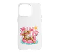 Carcasa para iPhone 15 Pro MAX Leopard Flamingo Flotador Piscina Vacaciones Chill