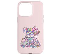 Carcasa para iPhone 15 Pro MAX Lindo Conejo de béisbol de Pascua arcoíris Goteo niños niños niños pequeños