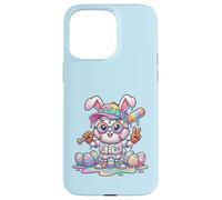 Carcasa para iPhone 15 Pro MAX Lindo Conejo de béisbol de Pascua arcoíris Goteo niños niños niños pequeños