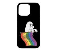 Carcasa para iPhone 15 Pro MAX Lindo Fantasma LGBTQ sosteniendo la Bandera del Arco Iris Orgullo LGBT Halloween