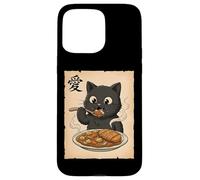 Carcasa para iPhone 15 Pro MAX Lindo Gato Negro Kawaii Comiendo japonés Katsu Curry Food Anime