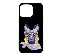 Carcasa para iPhone 15 Pro MAX Lindo Pastor Alemán Perro Amante Gráfico Rosa Gafas Floral