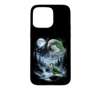 Carcasa para iPhone 15 Pro MAX Loro cuáquero Aullando a la Luna 90's Retro Monk Parakeet